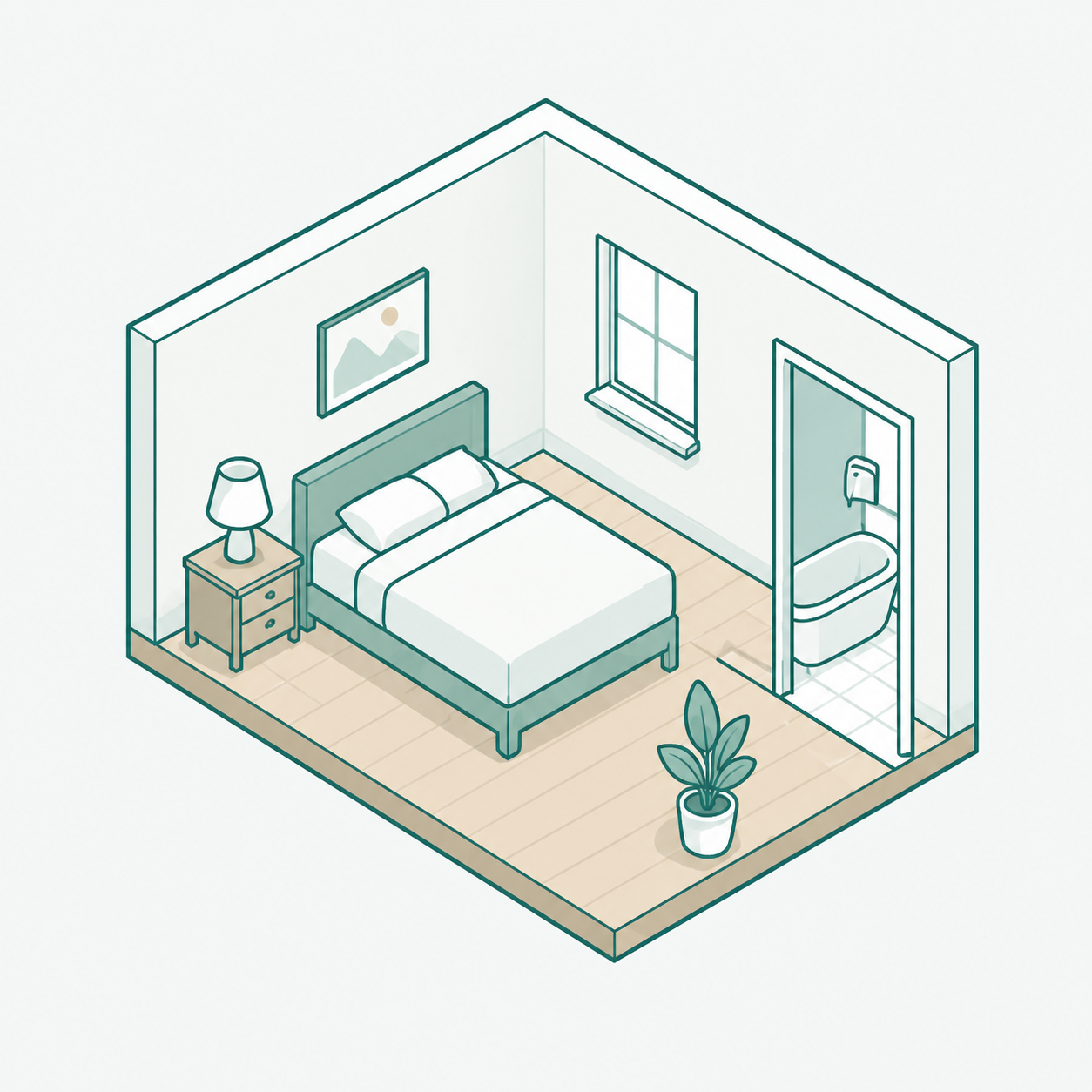 A tidy, sunlit room