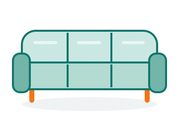 Illustration of a fabric three-seat sofa